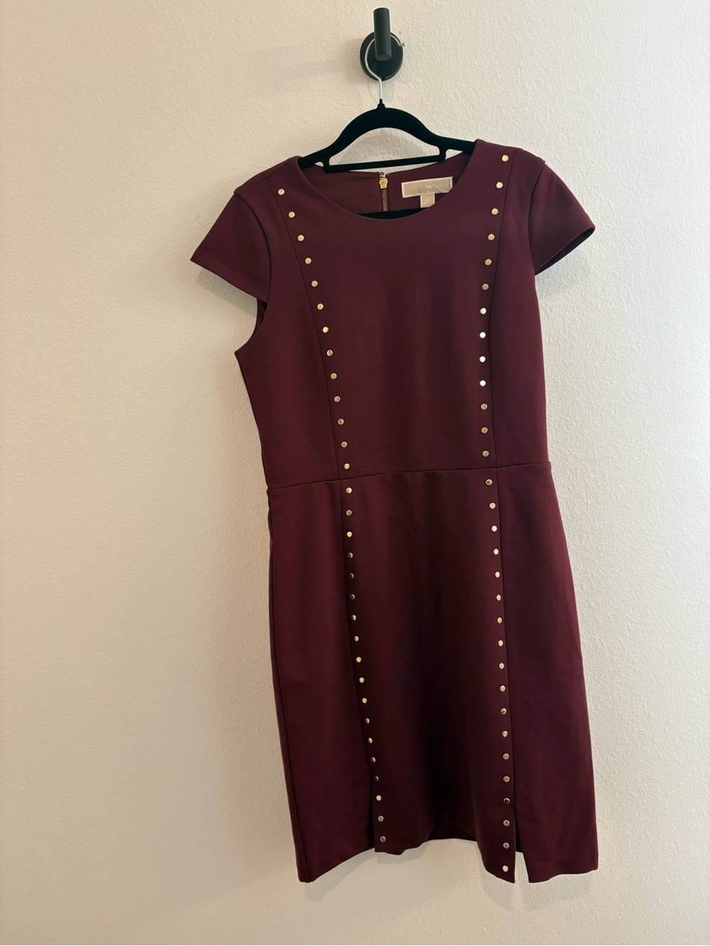 NWT Michael Kors Burgundy and Gold Stud-Trim Midi Dress